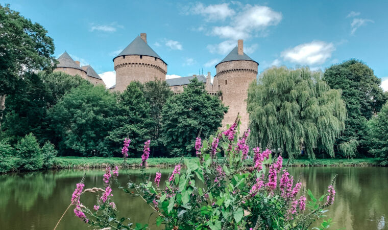 Château de Lassay in Lassay-les-Châteaux, a medieval fortress in Mayenne with intact towers and stone walls