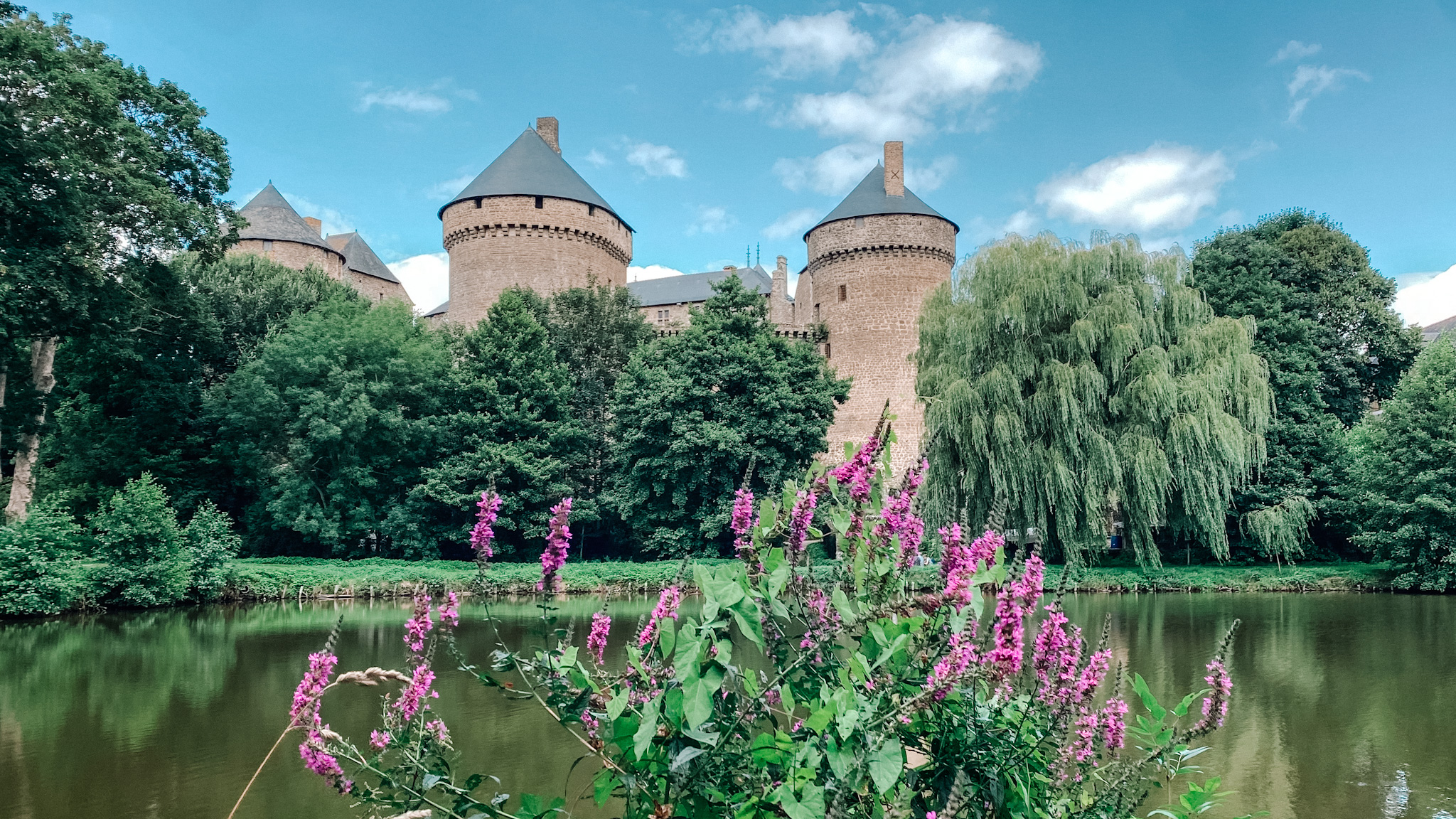 Château de Lassay in Lassay-les-Châteaux, a medieval fortress in Mayenne with intact towers and stone walls